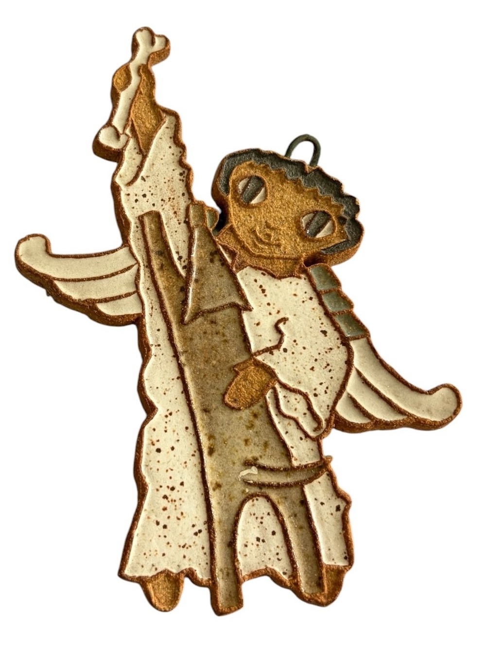 Vintage St. Andrews Abbey Angel Ornament Pottery Stoneware Angel With Dog & Bone - Picture 1 of 7